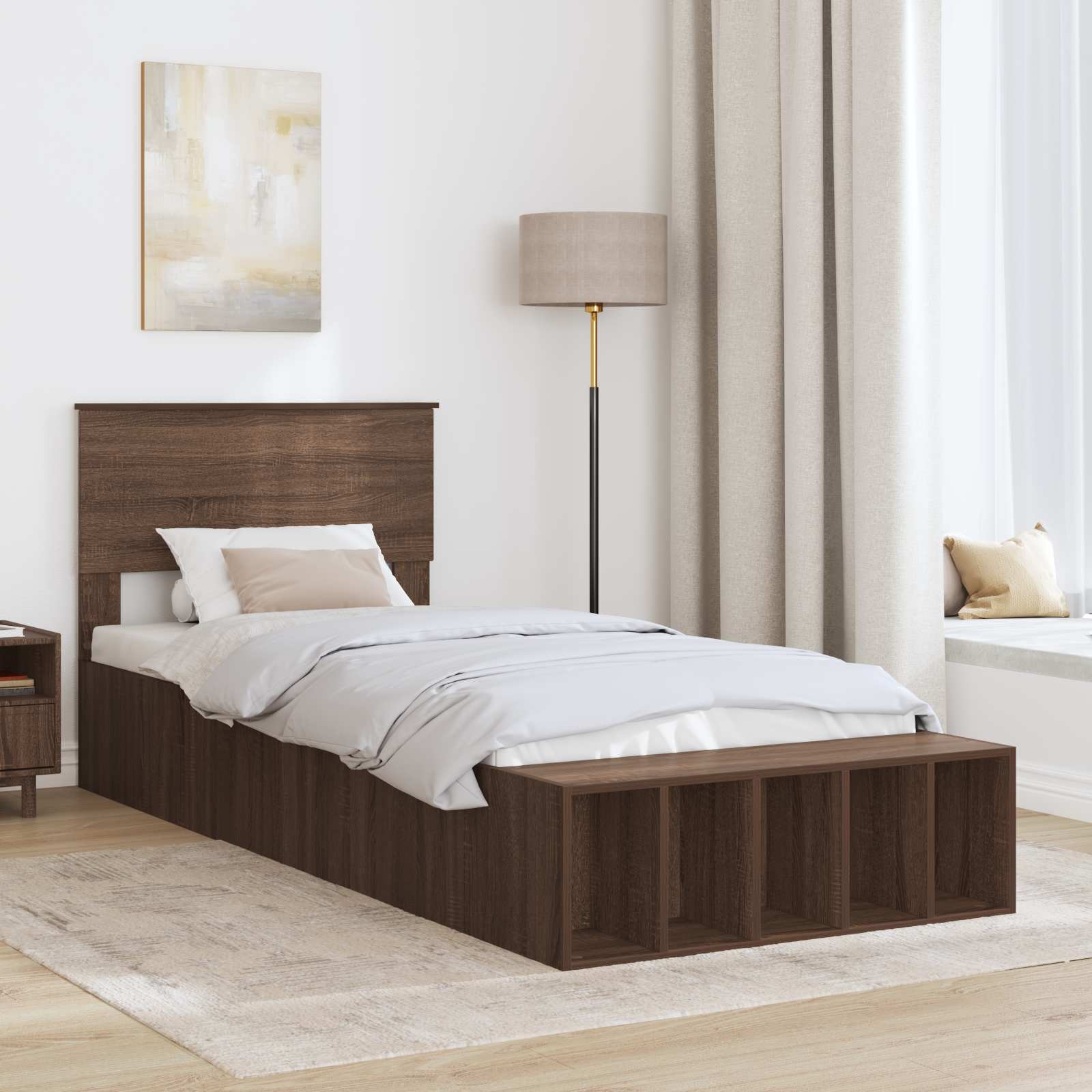 Struttura del letto con lo scaffale Rovere Marrone 100 x 200 cm 3408402