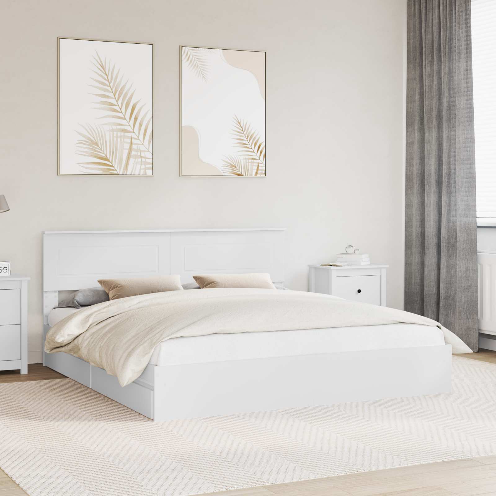 Letto con Contenitore Bianco 200 x 200 cm Legno multistrato