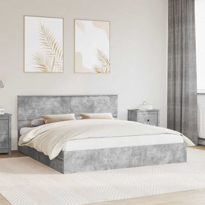 Letto con Contenitore con testiera-Struttura Letto con contenitore Grigio cemento 200 x 200 cm 729181