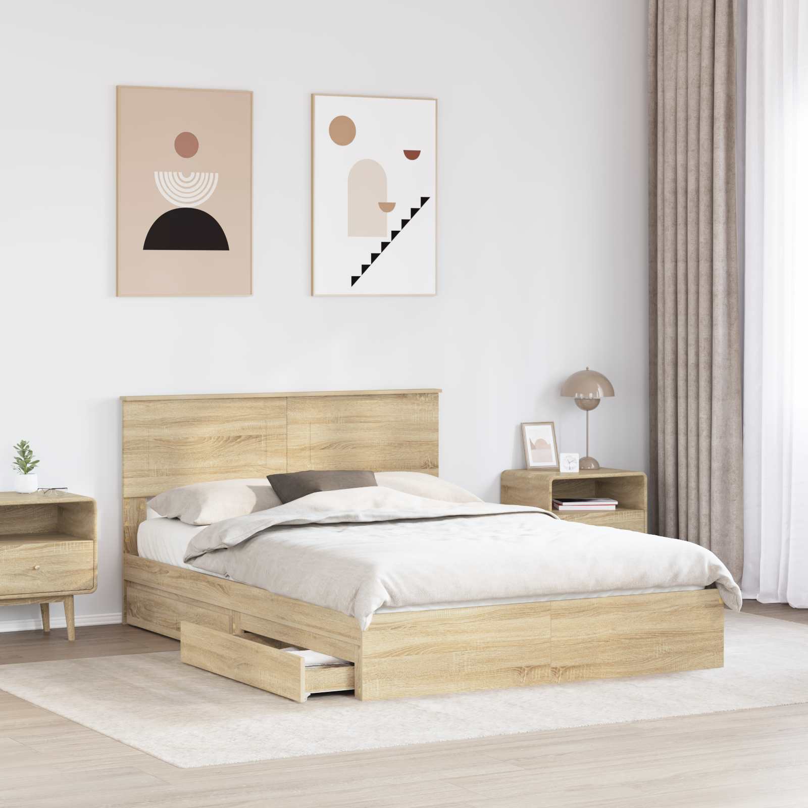Letto con Contenitore con testiera-Struttura Letto con contenitore Rovere Sonoma 150 x 200 cm 590769