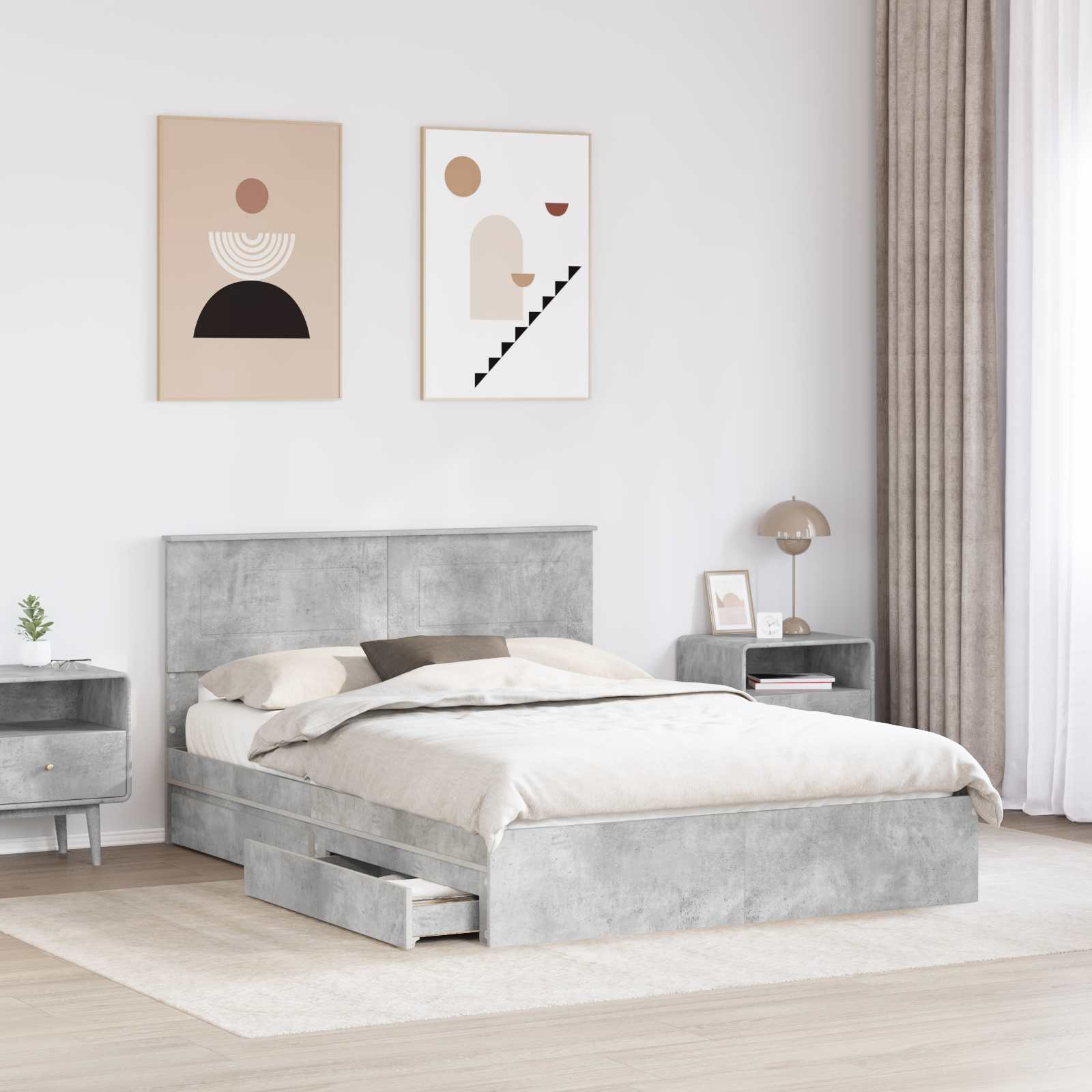 Letto con Contenitore con testiera-Struttura Letto con contenitore Grigio cemento 150 x 200 cm 826787