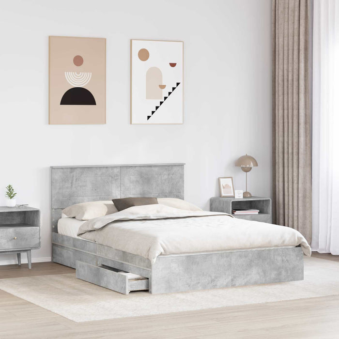 Letto con Contenitore con testiera-Struttura Letto con contenitore Grigio cemento 150 x 200 cm 826787
