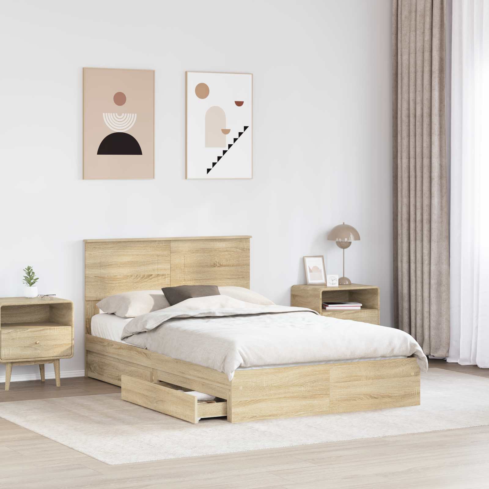 Letto con Contenitore con testiera-Struttura Letto con contenitore Rovere Sonoma 135 x 190 cm 140156