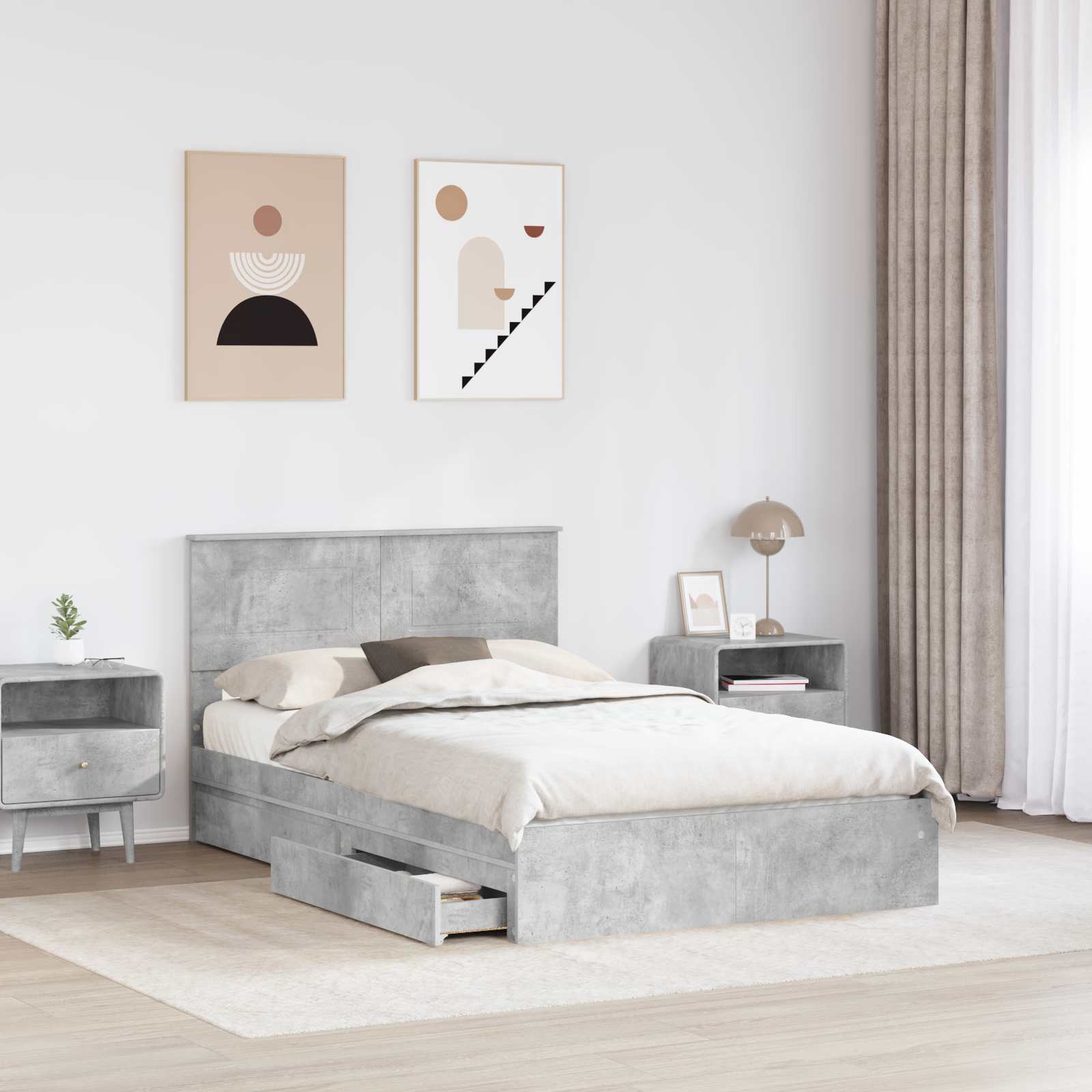 Letto con Contenitore con testiera Grigio cemento 135 x 190 cm