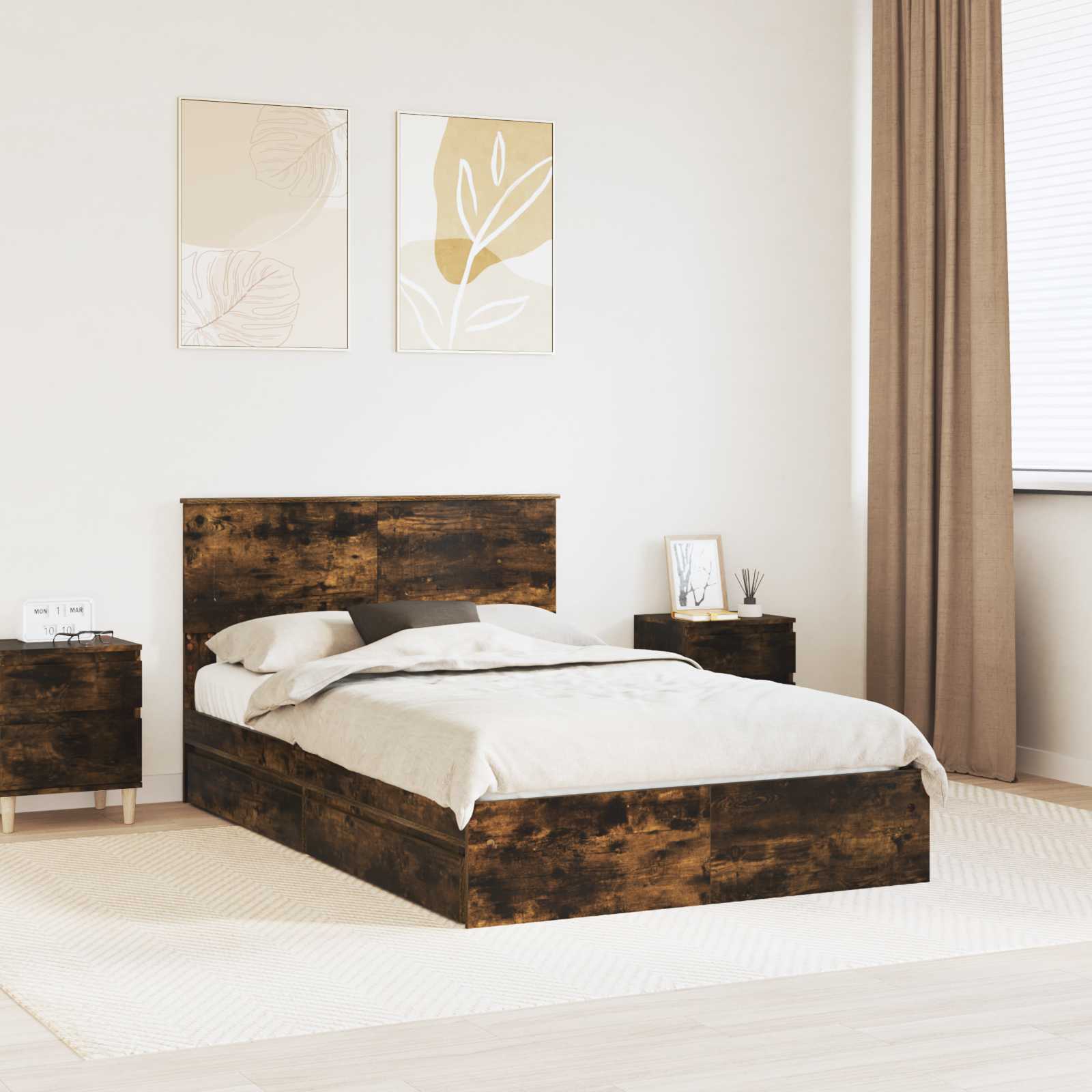 Letto con Contenitore con testiera-Struttura Letto con contenitore Rovere fum¨¦ 120 x 200 cm 966398