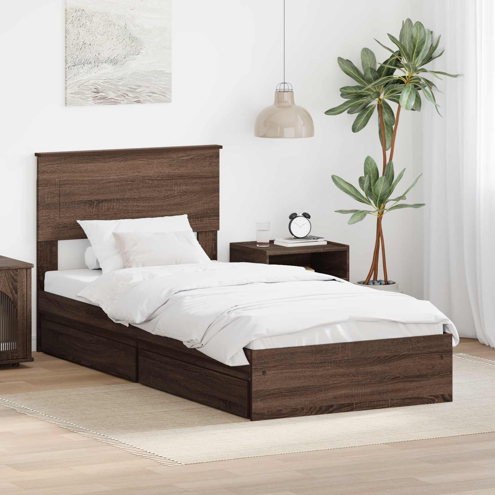 Letto con Contenitore con testiera Rovere Marrone 90 x 190 cm