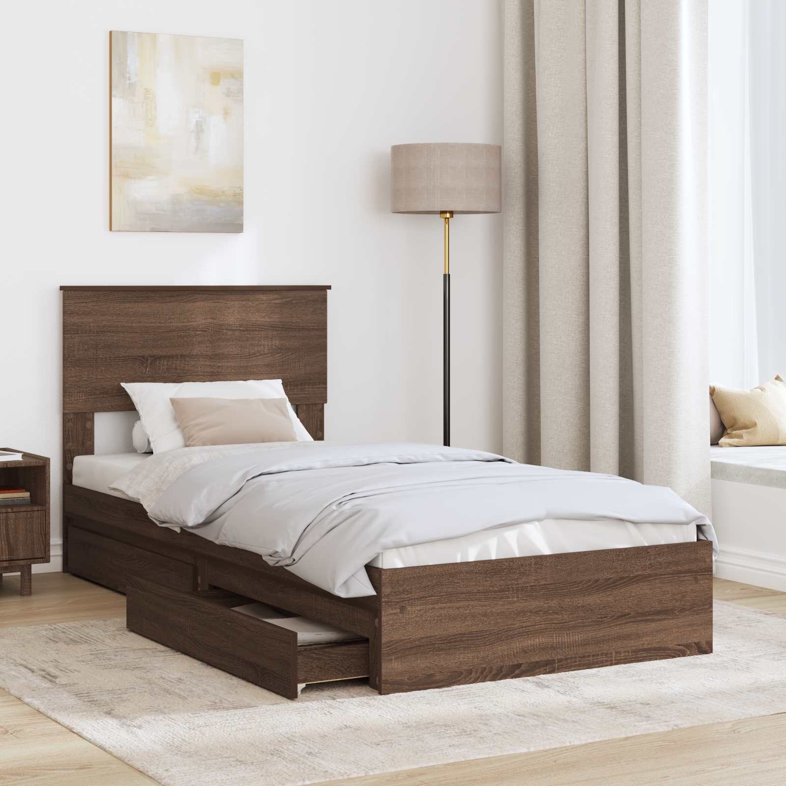 Letto con Contenitore con testiera Rovere Marrone 90 x 190 cm