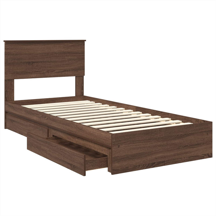 Letto con Contenitore con testiera Rovere Marrone 90 x 190 cm