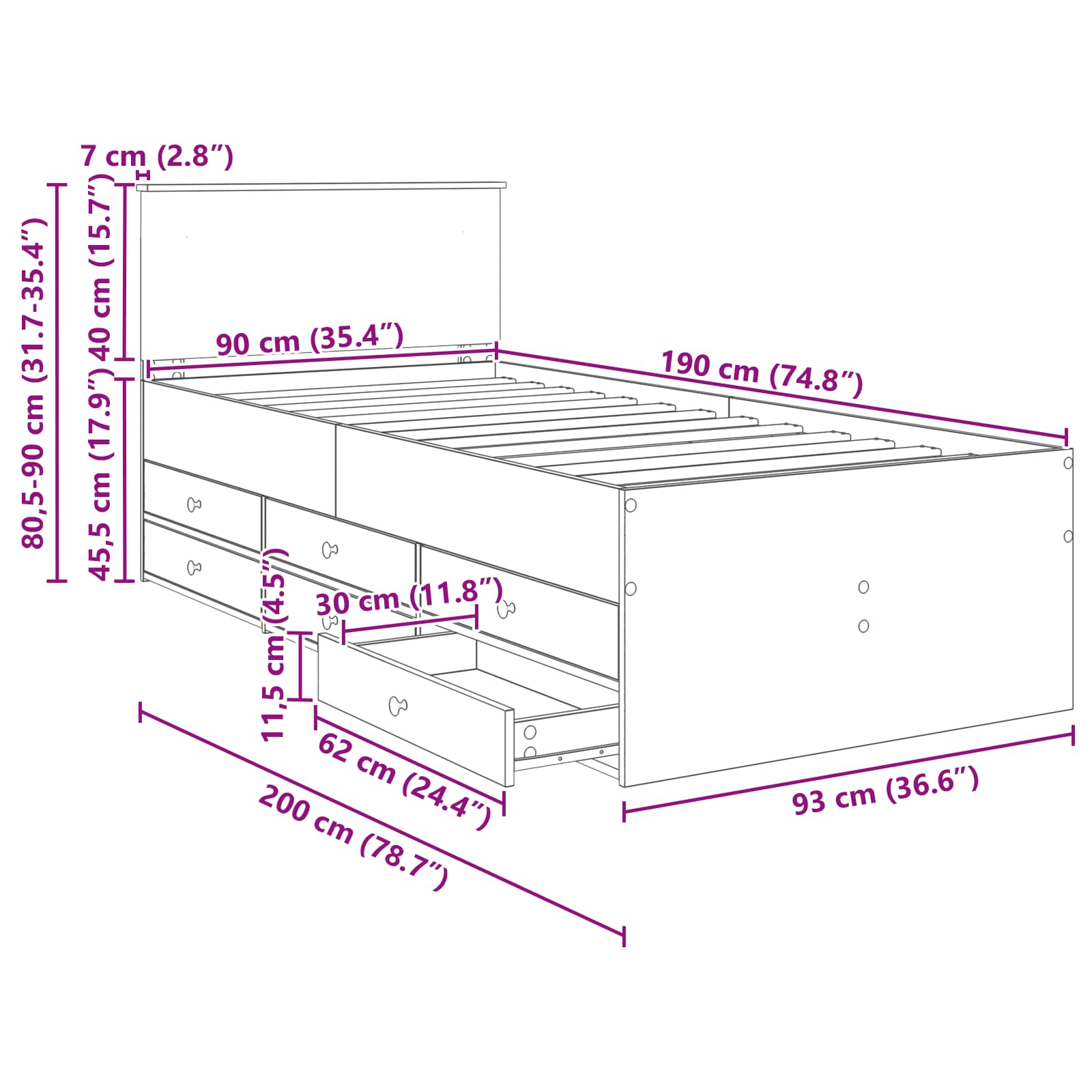 Daybed Grigio Sonoma e Nero 90 x 190 cm Legno multistrato 3408527