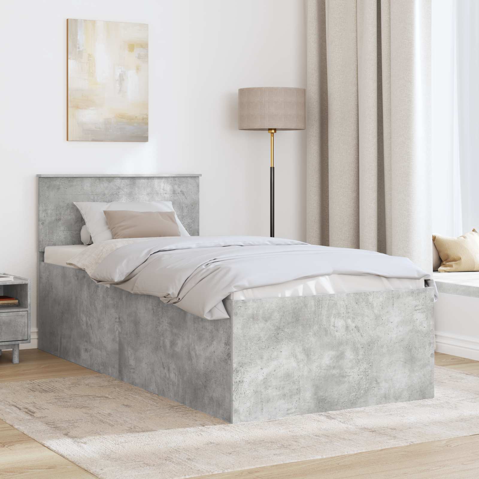 Struttura del letto con testiera Grigio cemento 90 x 190 cm 3408616
