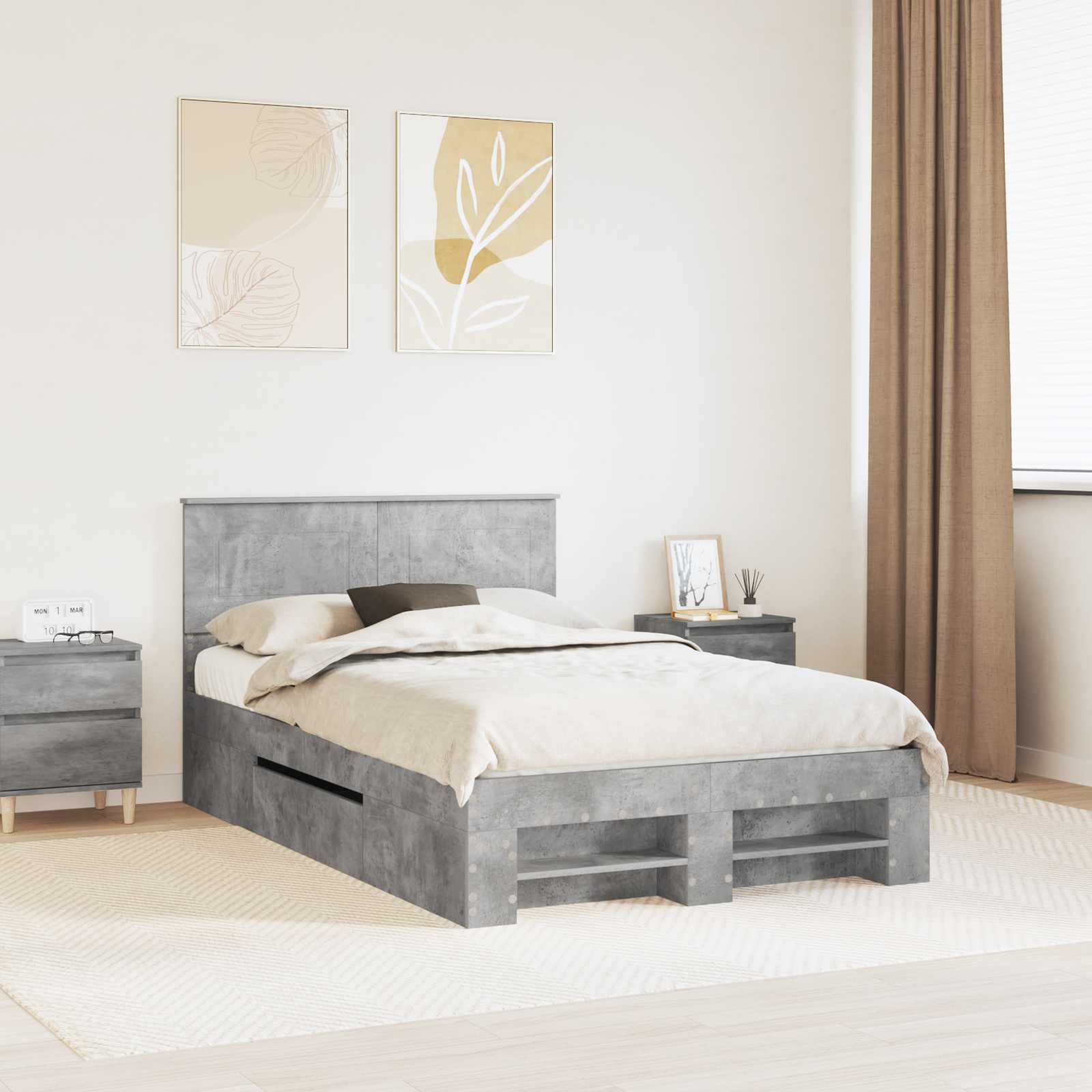 Struttura del letto con testiera Grigio cemento 137 x 203 cm 3408770