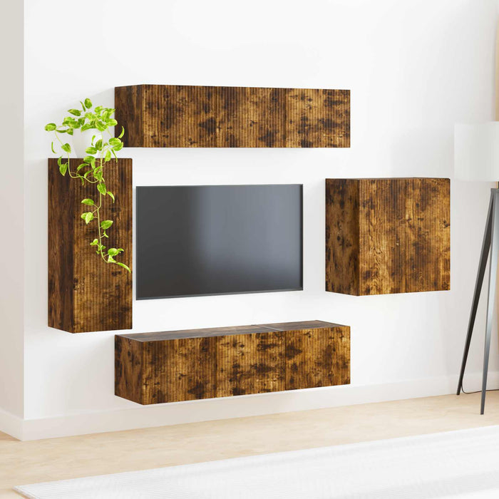 Set di Mobiletto da TV a Parete 6 pcs Rovere fumé