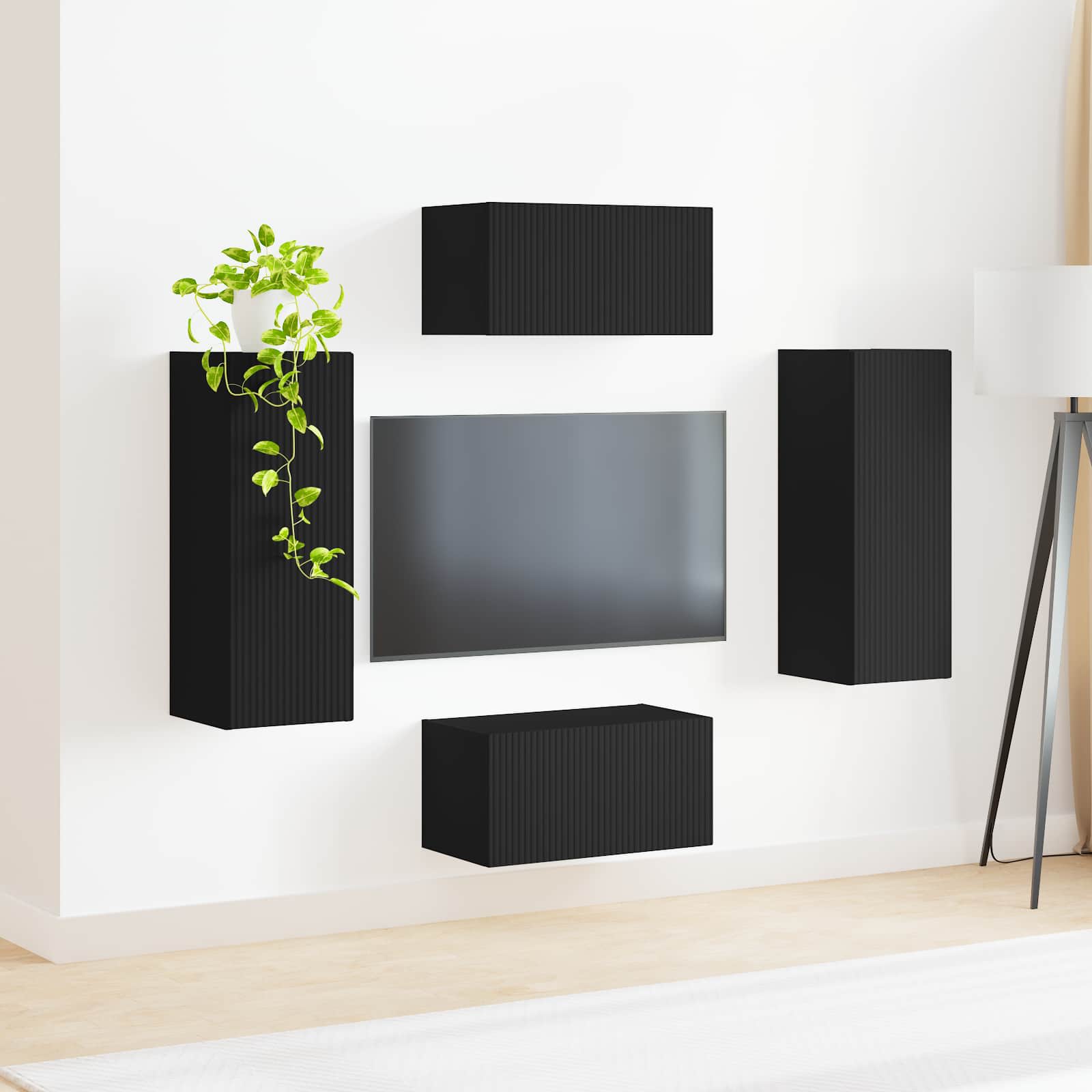 Set mobile TV Montaggio a parete 2 pcs Nero Legno multistrato 3408971