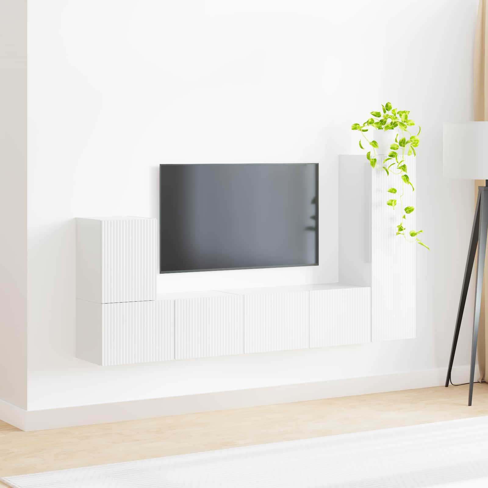 Set mobile TV 3 pcs Bianco Lucido Legno multistrato 3409019