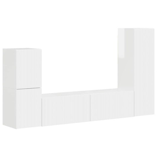 Set mobile TV 4 pcs Bianco Lucido Legno multistrato 3409028