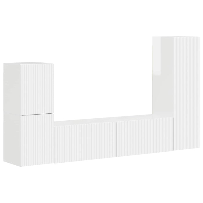 Set mobile TV 4 pcs Bianco Lucido Legno multistrato 3409028