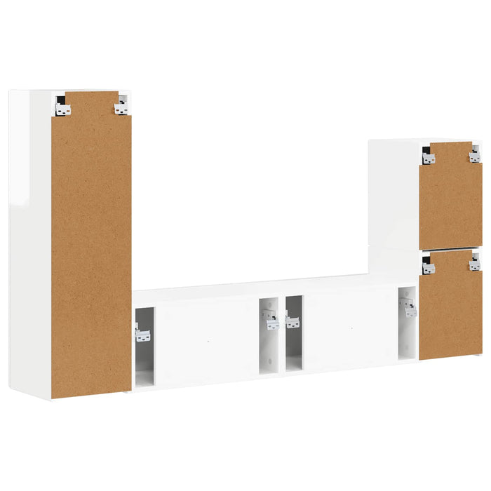 Set mobile TV 4 pcs Bianco Lucido Legno multistrato 3409028