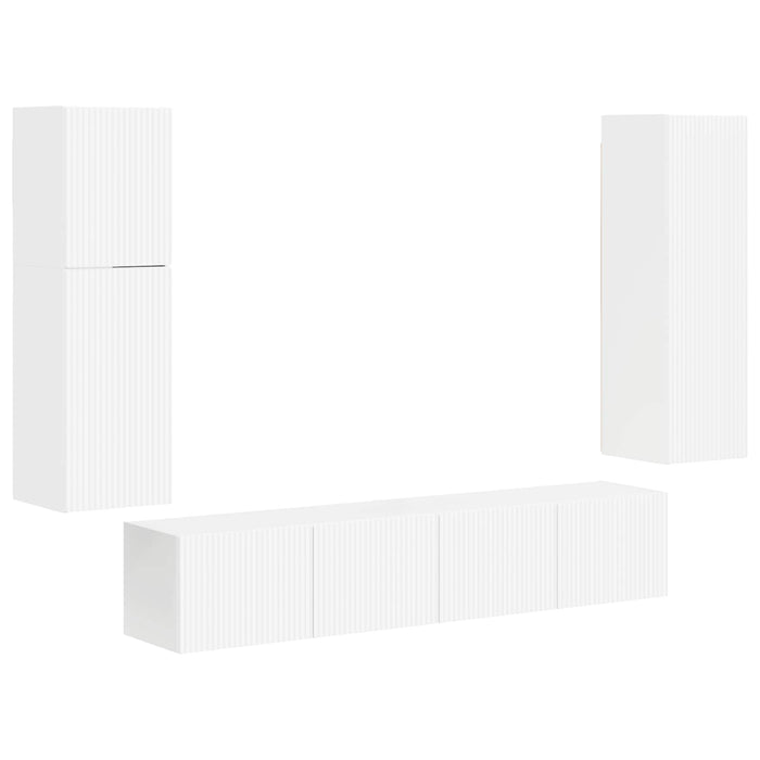 Set mobile TV 4 pcs Bianco Lucido Legno multistrato 3409037