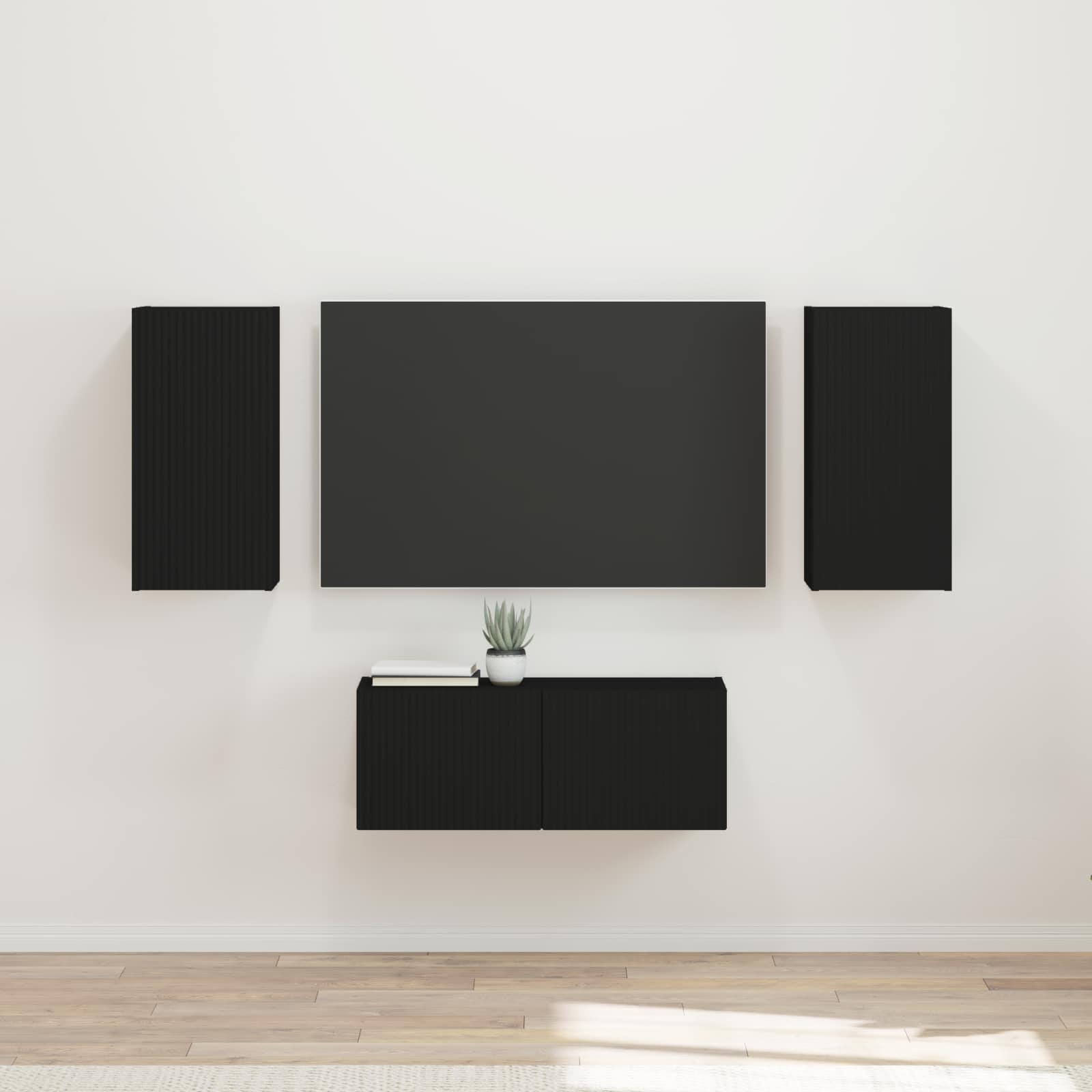 Set mobile TV Montaggio a parete 6 pcs Nero Legno multistrato