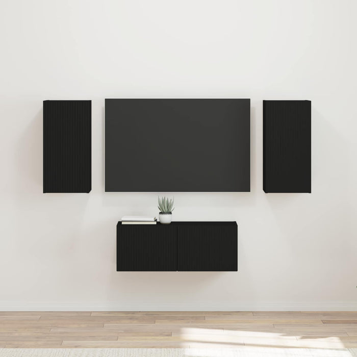 Set mobile TV Montaggio a parete 6 pcs Nero Legno multistrato
