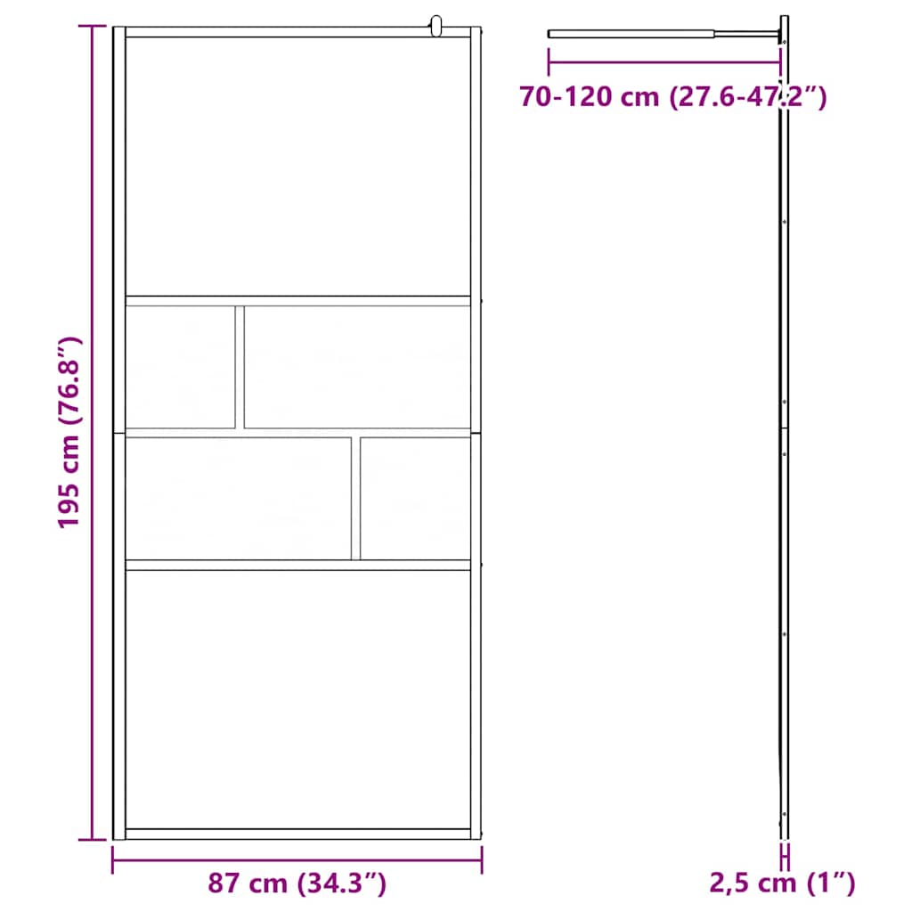 Parete Doccia Walk-in Nero 80 x 195 x 0.5 cm Vetro e Alluminio 42025248