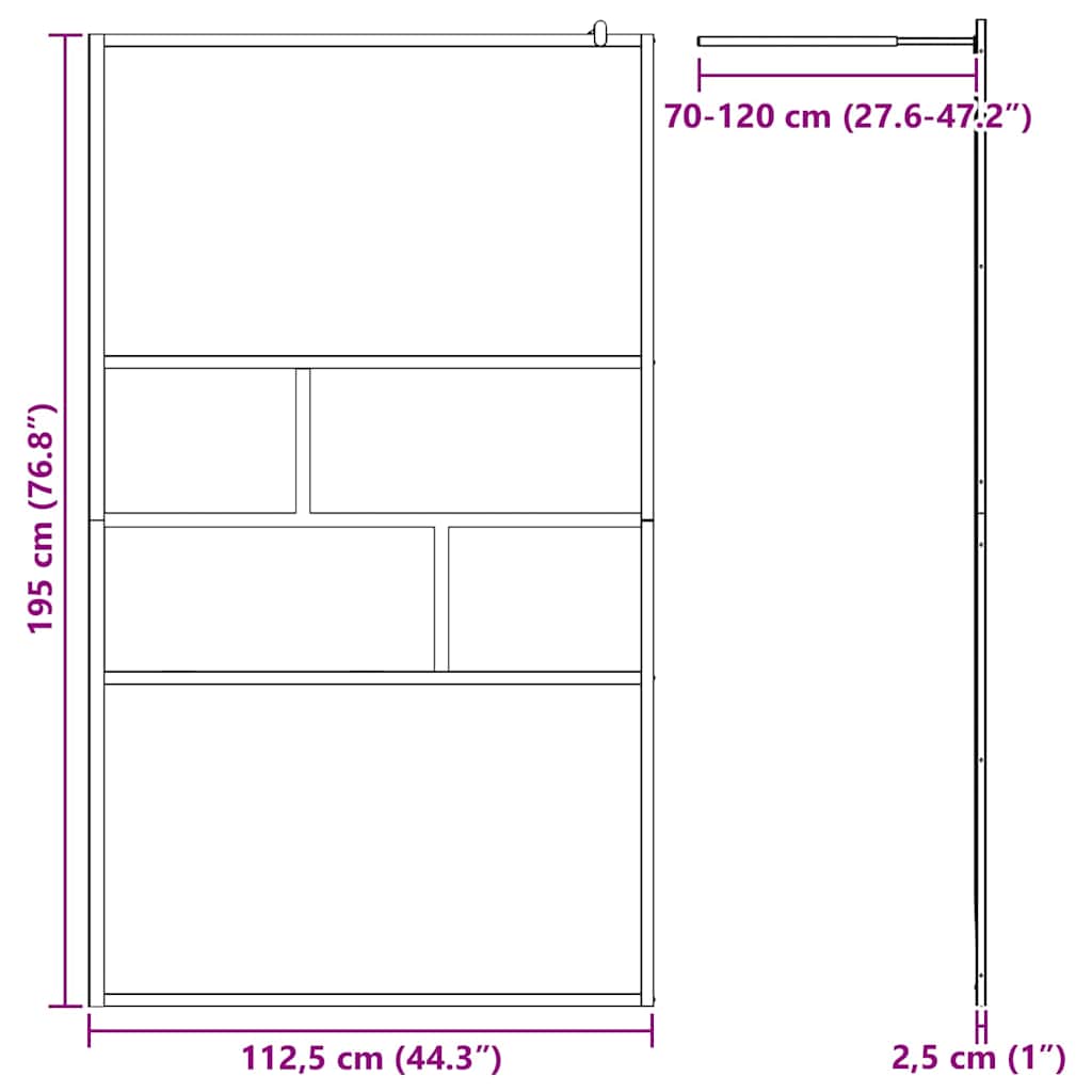 Parete Doccia Walk-in Nero 80 x 195 x 0.5 cm Vetro e Alluminio 42025250