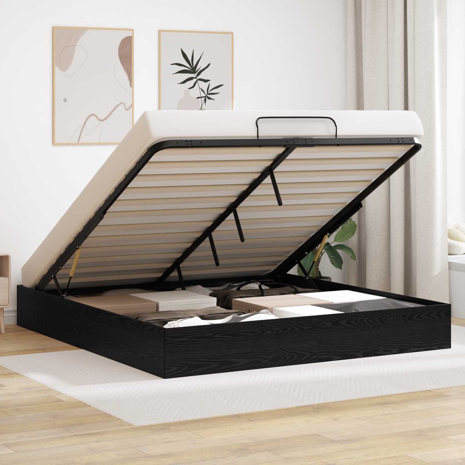 Letto ottomano Rovere Nero 193 x 120 x 25 cm Truciolare 3409206