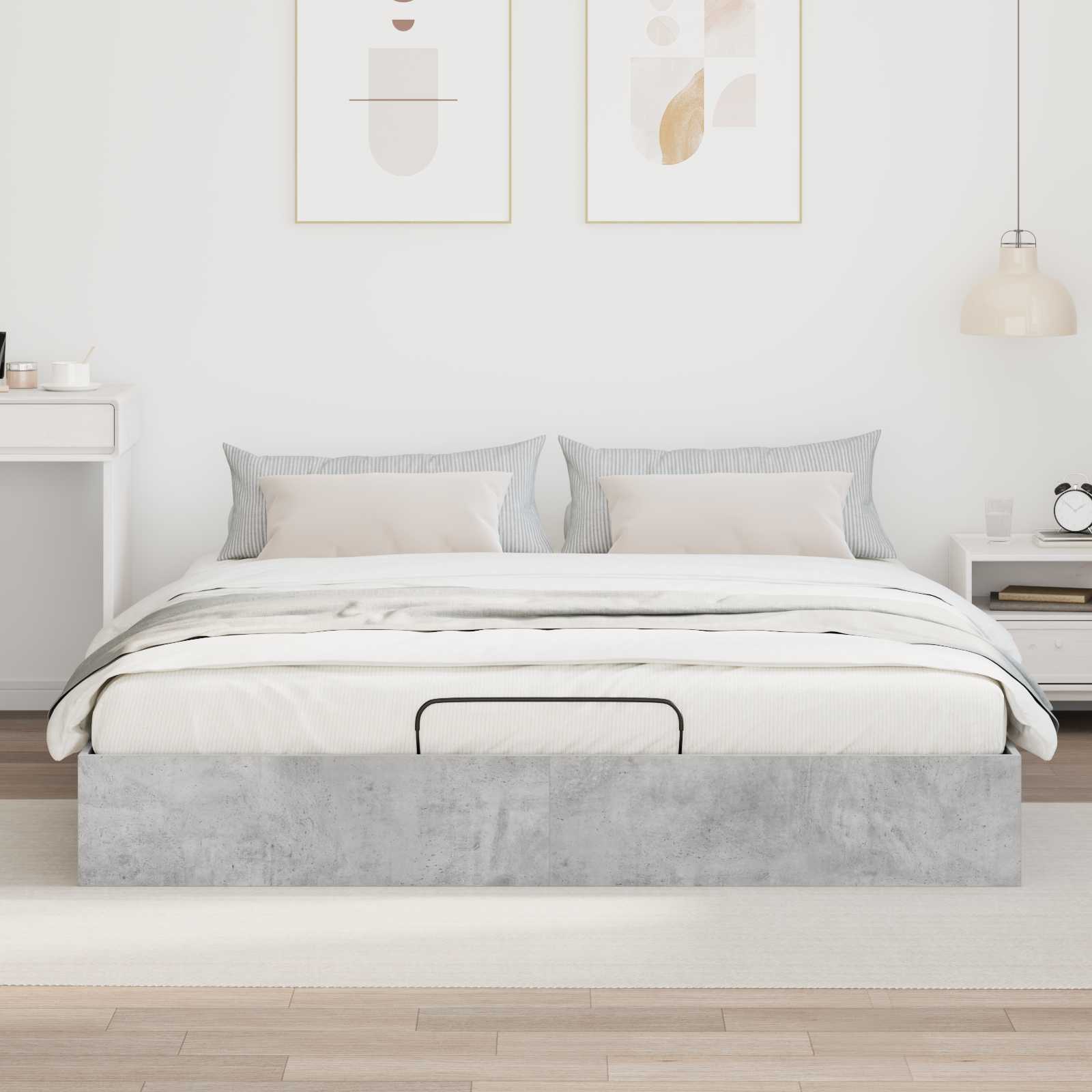 Letto ottomano Grigio cemento 160 x 200 cm Legno multistrato