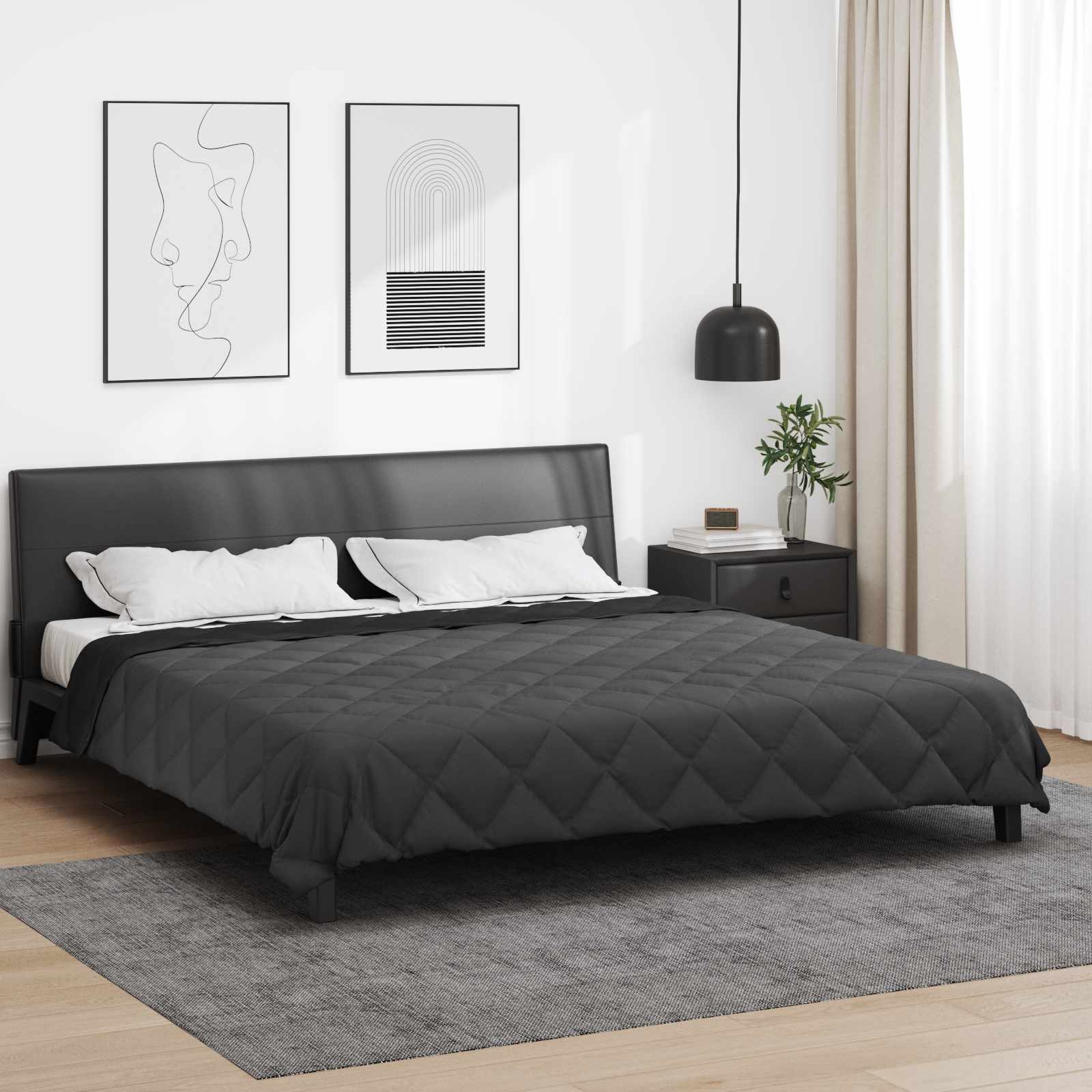 Duvet Estivo Nero e antracite 220 x 200 cm Microfibra 42025484