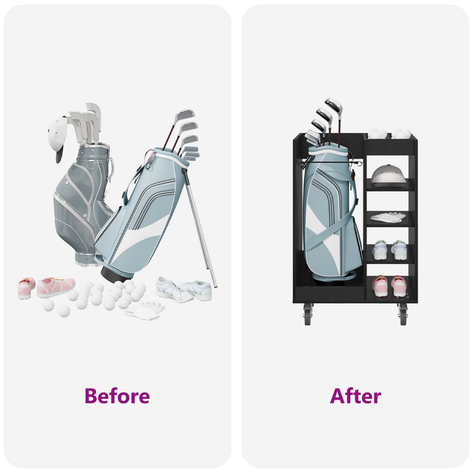 Armadio per Golf con ruota Rovere Nero 65 x 45 x 98 cm 899448