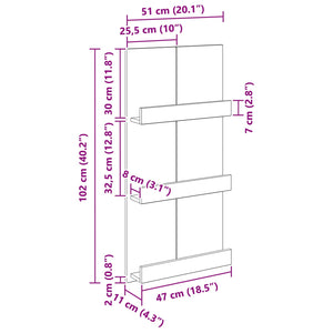 Scaffale per riviste Rovere fumé 51 x 11 x 102 cm 899507