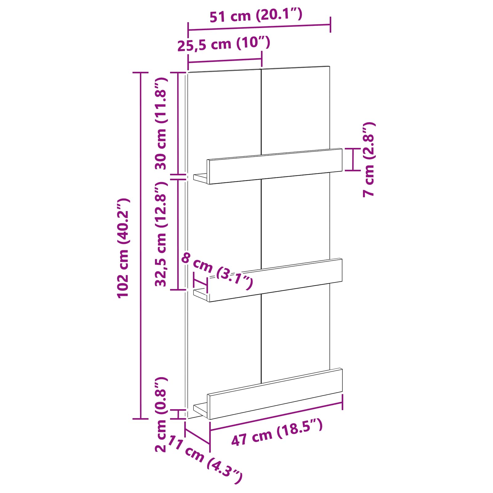 Scaffale per riviste Rovere artigianale 51 x 11 x 102 cm 899510