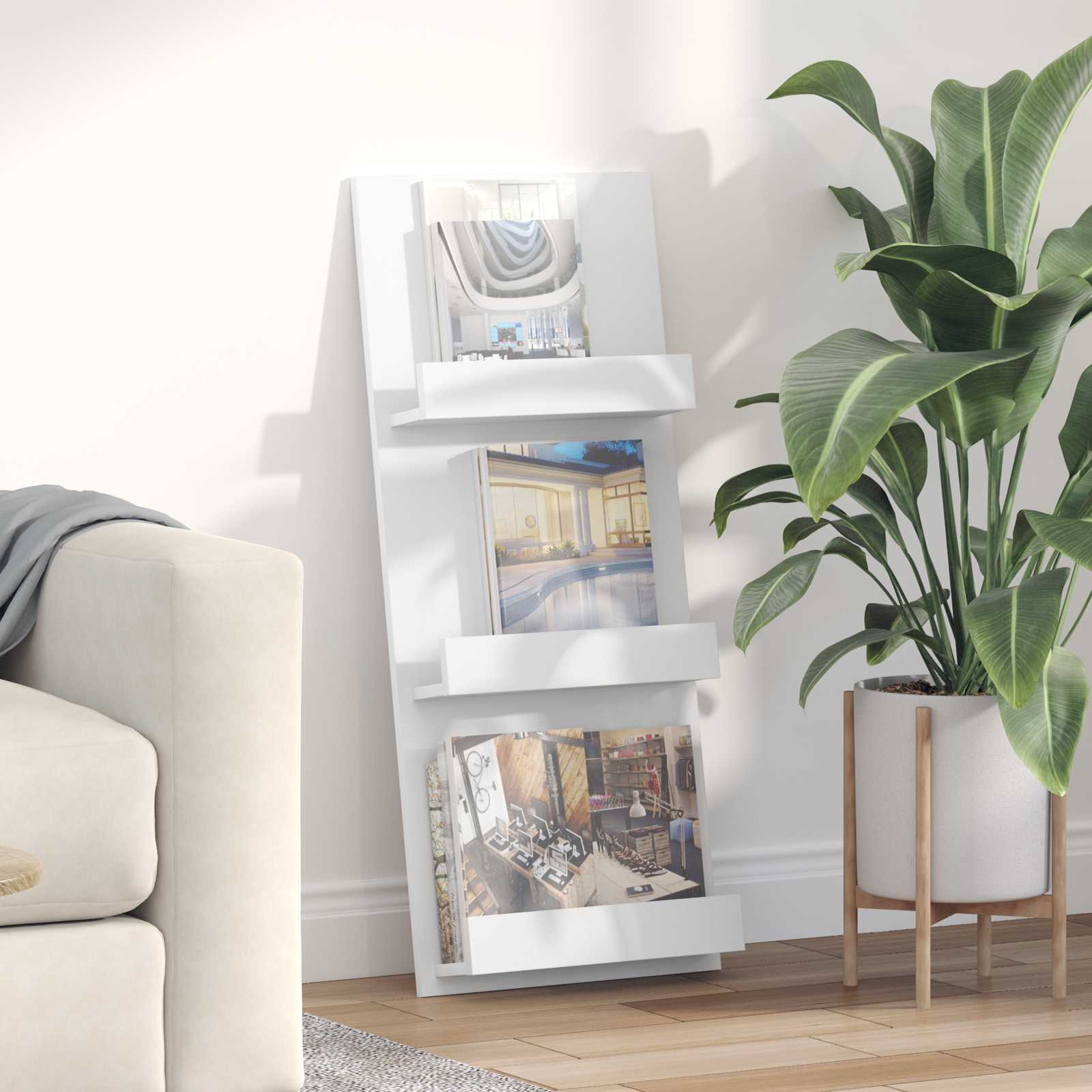 Scaffale per riviste Bianco 51 x 11 x 102 cm Legno multistrato 899511