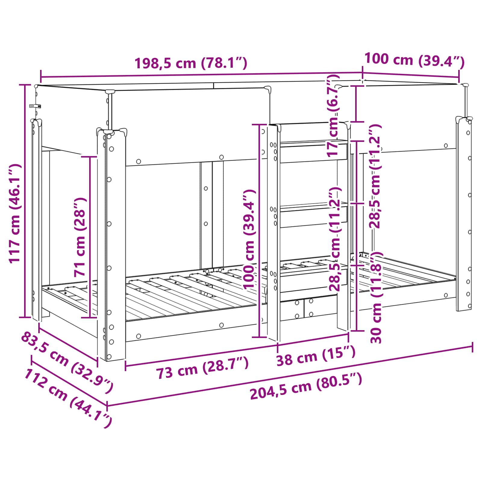 Letto a Castello per Bambini Rovere Sonoma 100 x 200 cm 3410509