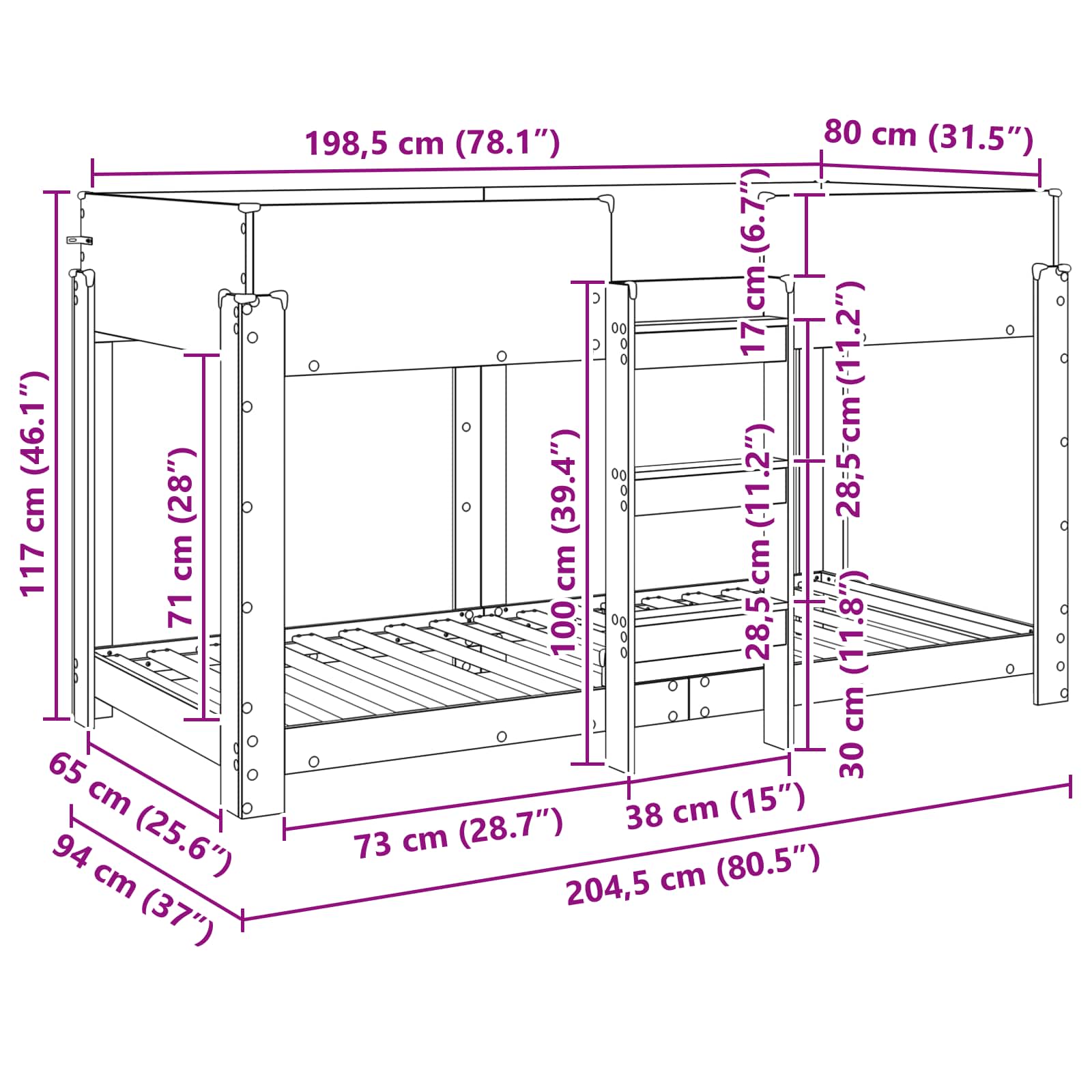 Letto a Castello per Bambini Grigio cemento 90 x 200 cm 3410526