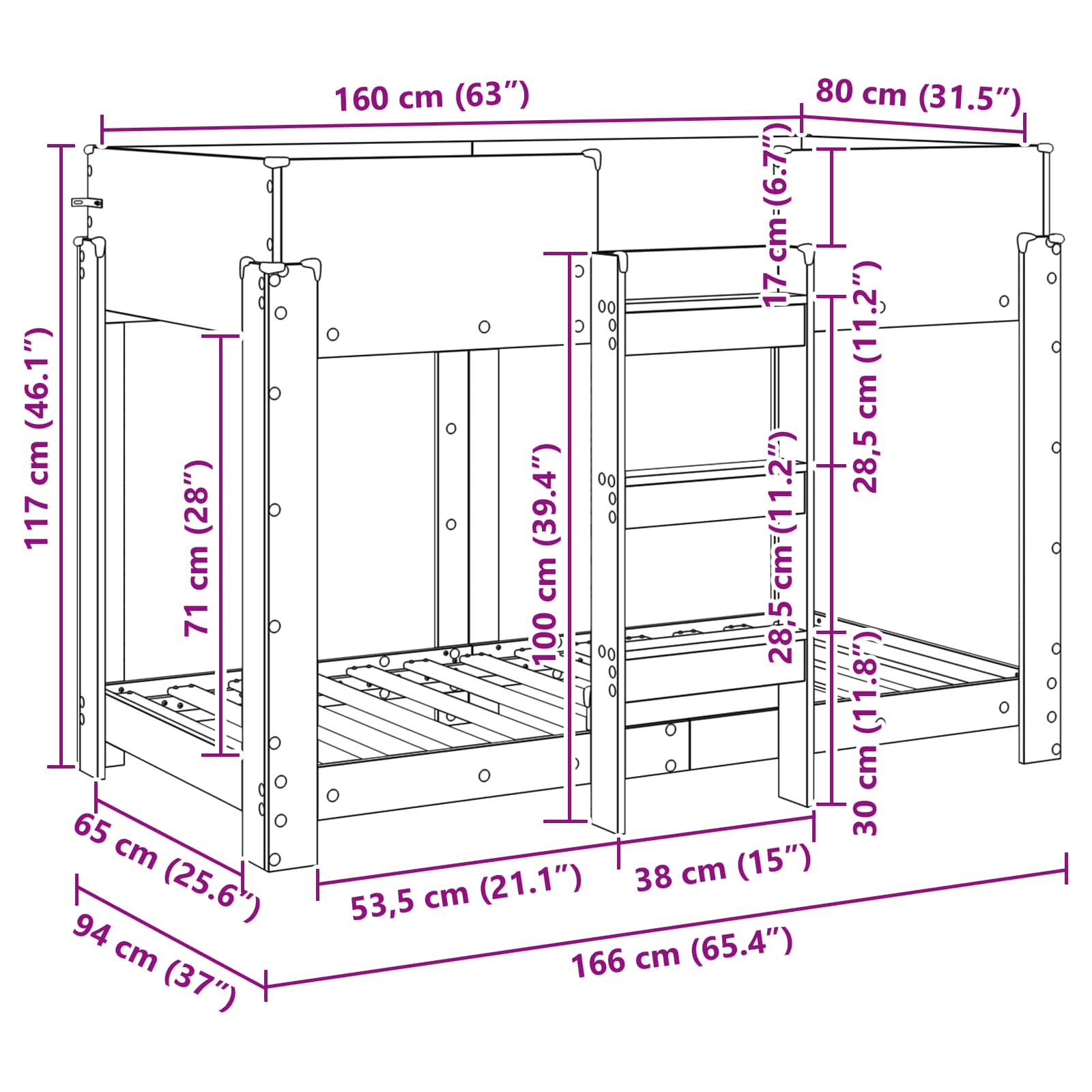 Letto a Castello per Bambini Legno vecchio 90 x 160 cm 3410553