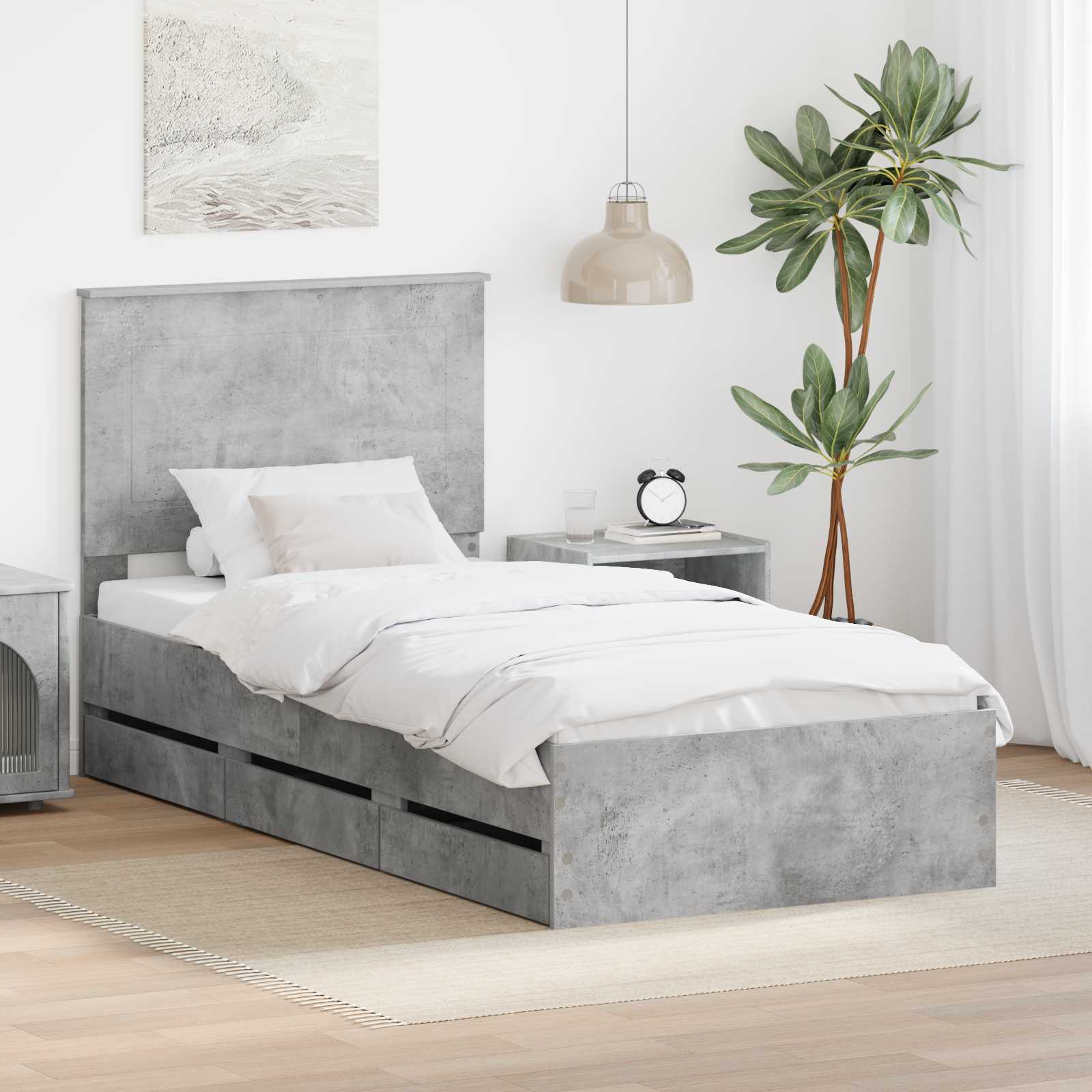 Struttura del letto con cassetto Grigio cemento 100 x 200 cm 3409492