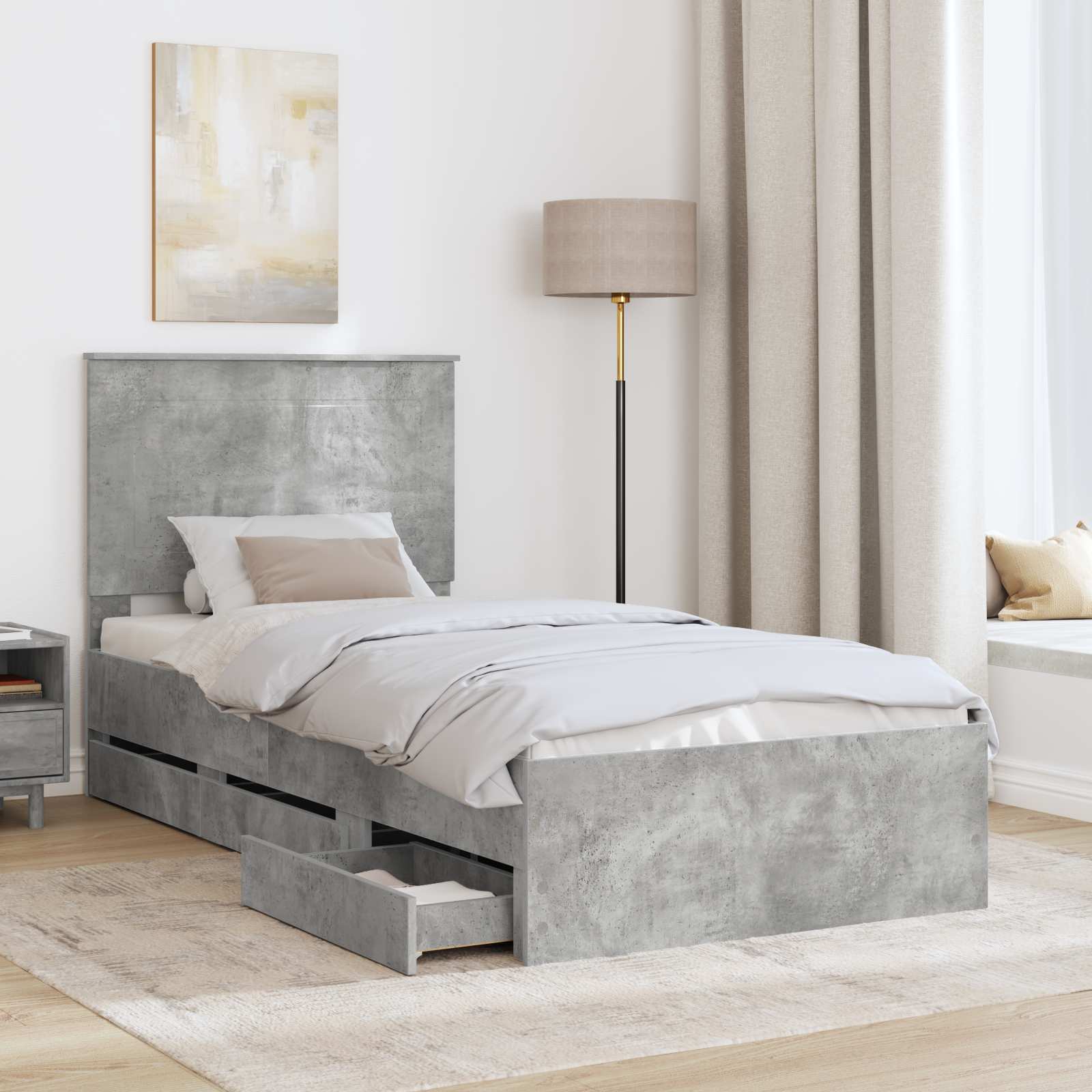 Struttura del letto con cassetto Grigio cemento 90 x 190 cm 3409499