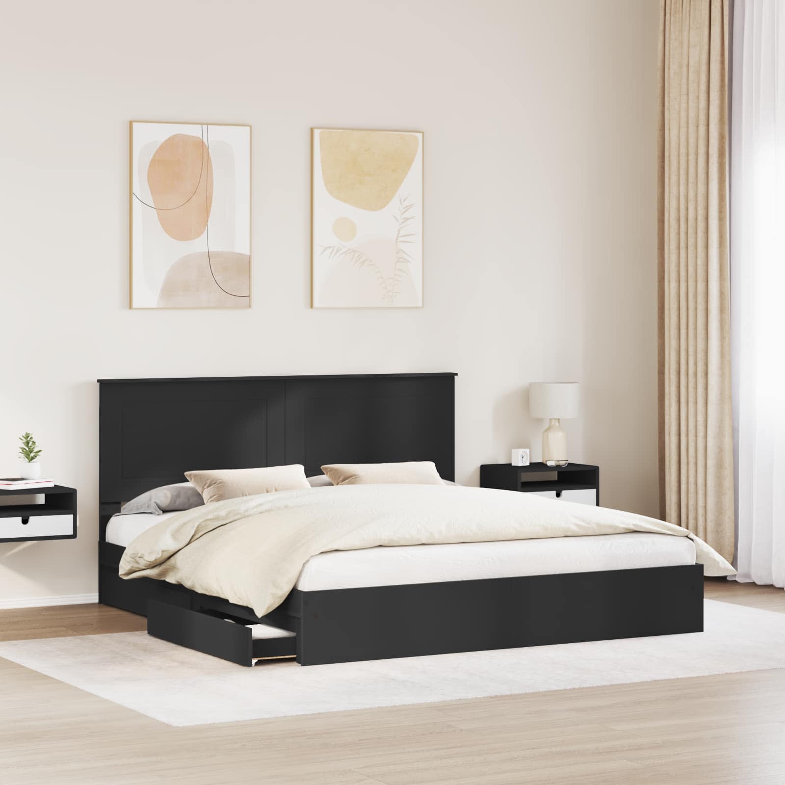 Letto con Contenitore Nero 200 x 200 cm Legno multistrato