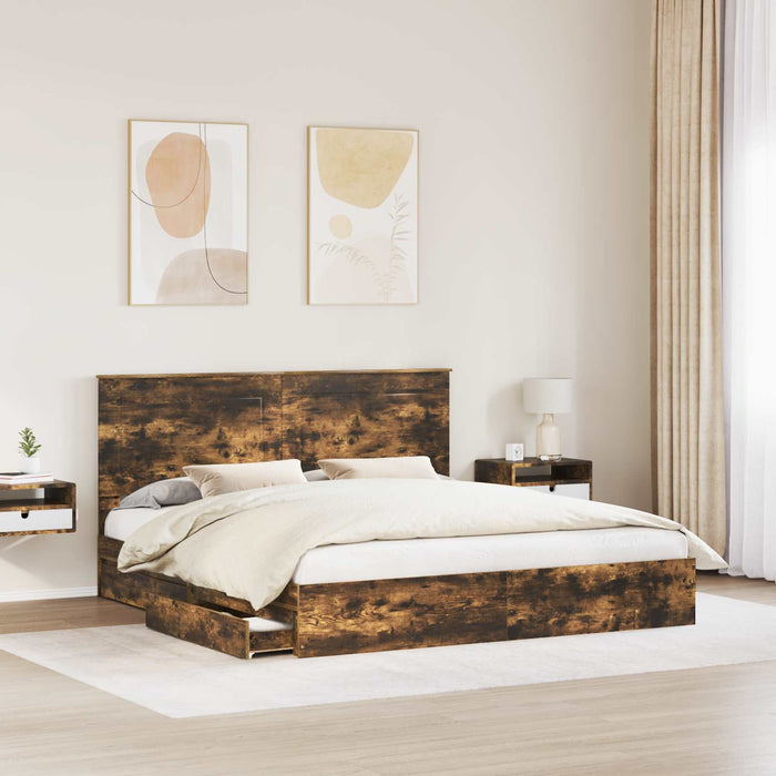 Letto con Contenitore con testiera-Struttura Letto con contenitore Rovere fum¨¦ 180 x 200 cm 809873
