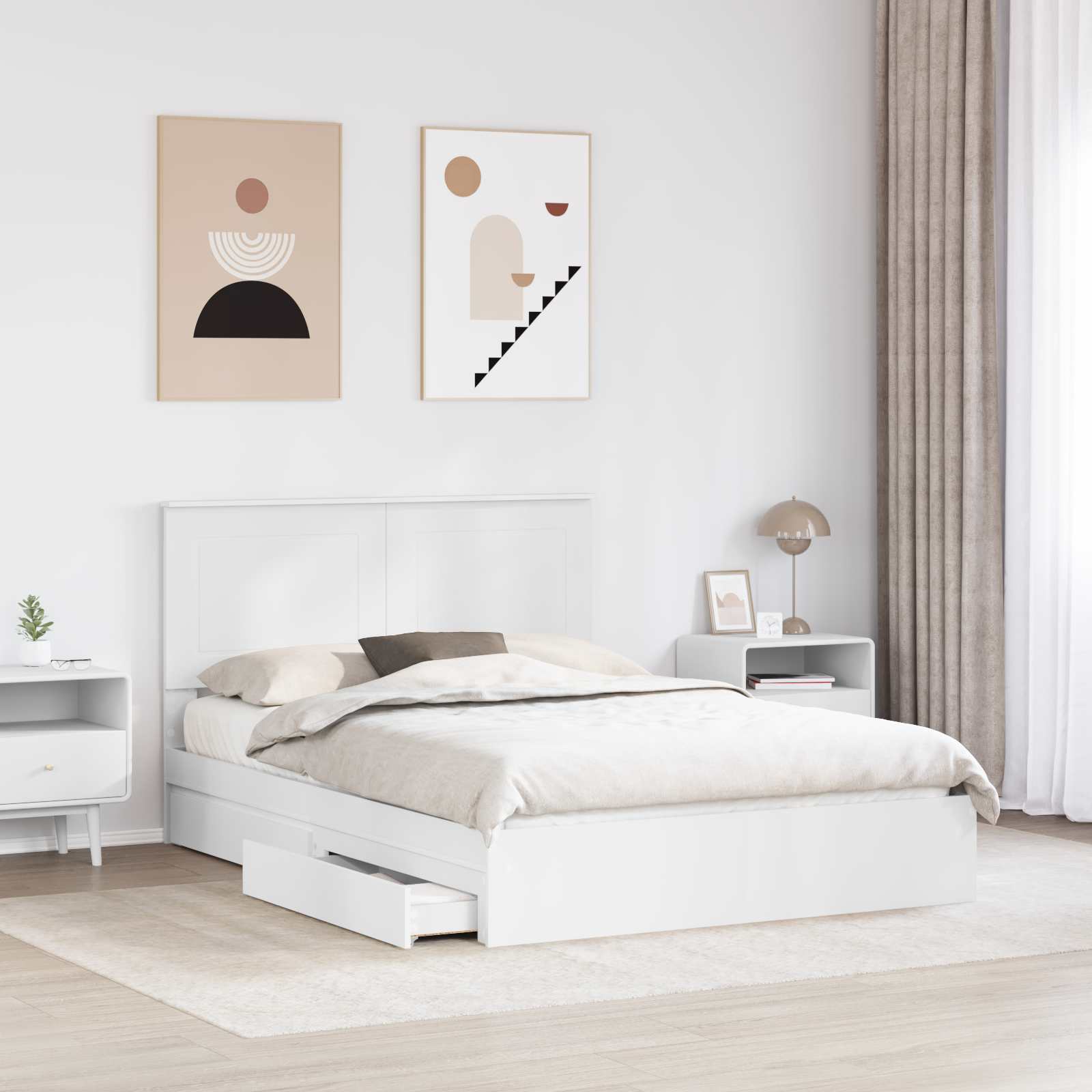 Letto con Contenitore Bianco 140 x 190 cm Legno multistrato