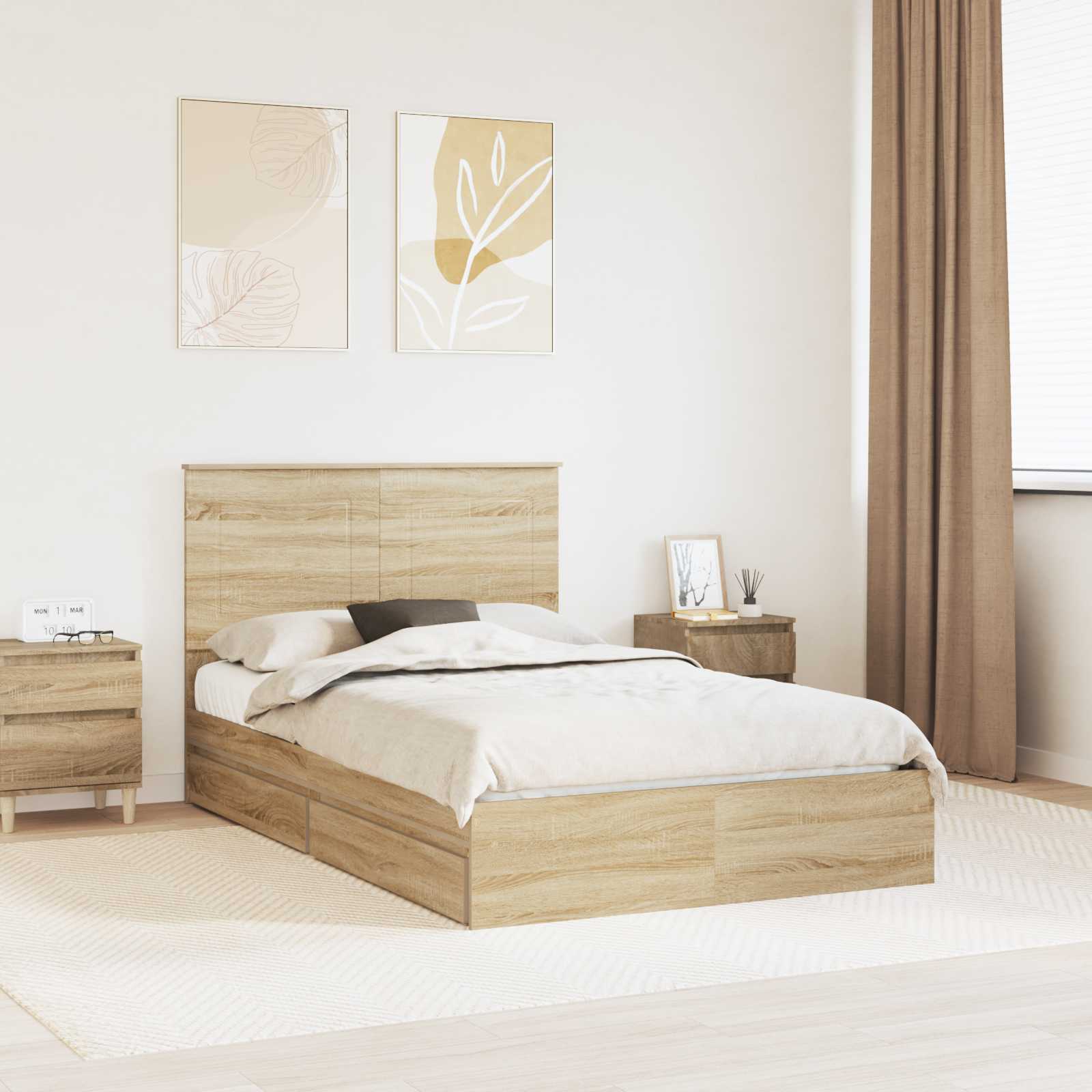 Letto con Contenitore con testiera-Struttura Letto con contenitore Rovere Sonoma 135 x 190 cm 736507