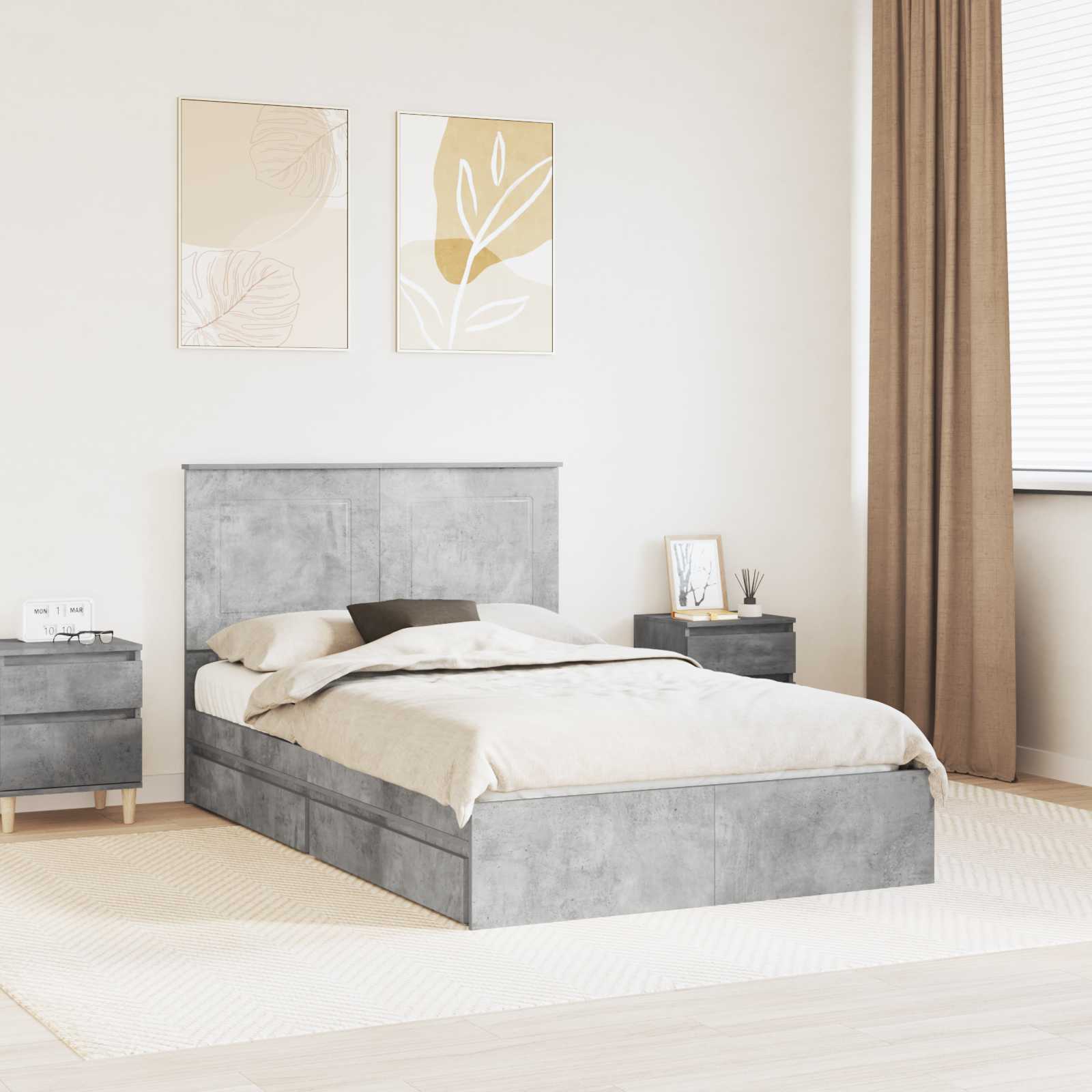 Letto con Contenitore con testiera-Struttura Letto con contenitore Grigio cemento 135 x 190 cm 127994