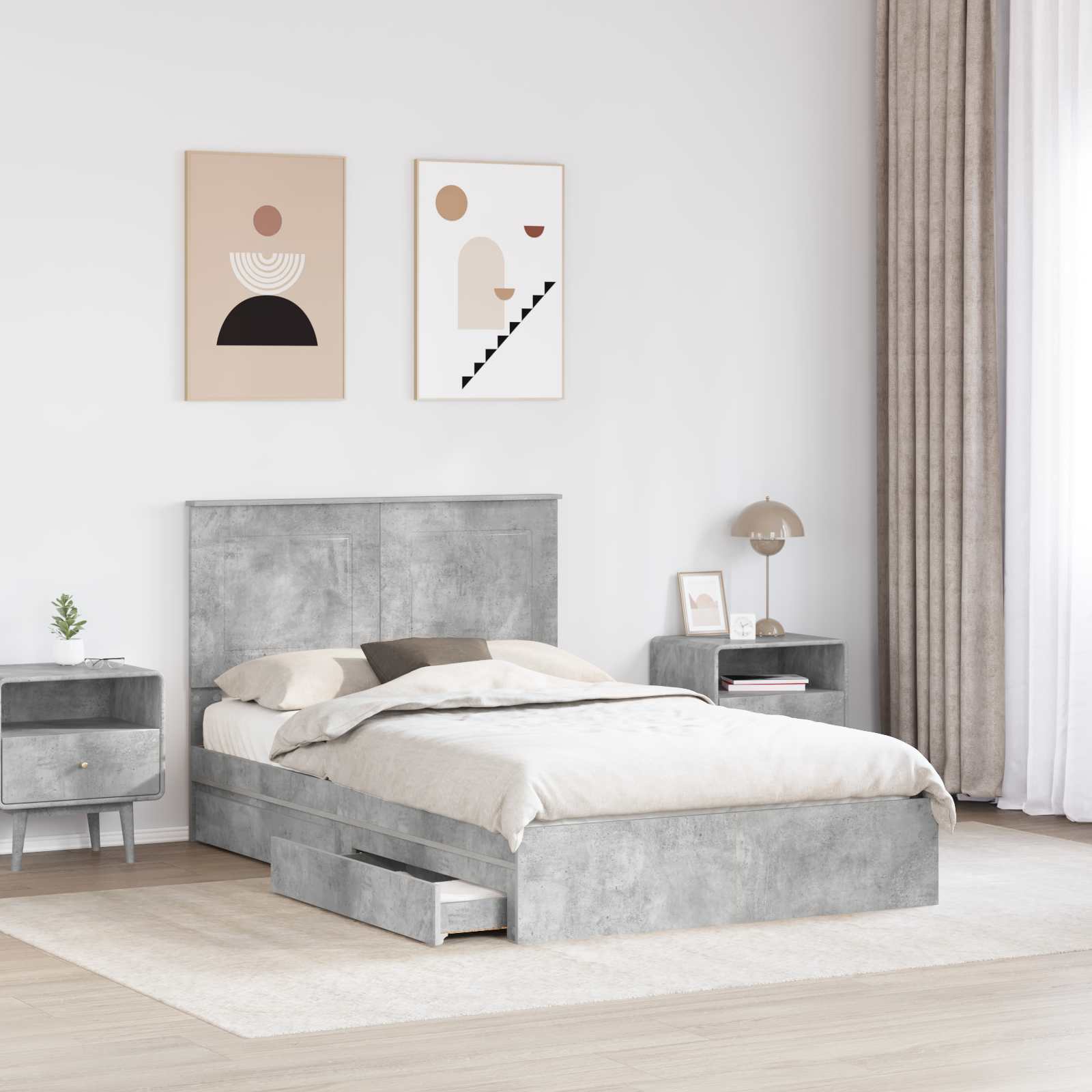Letto con Contenitore con testiera-Struttura Letto con contenitore Grigio cemento 135 x 190 cm 127994