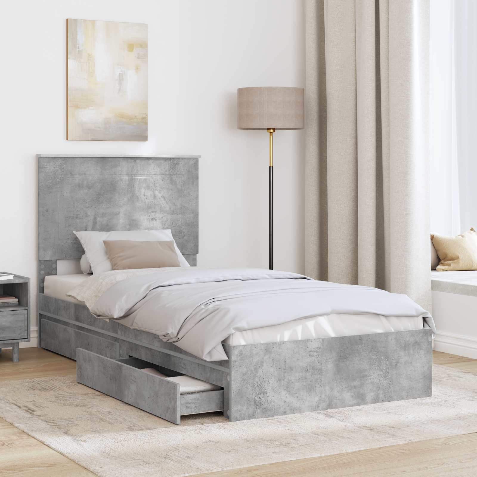 Struttura del letto con cassetto Grigio cemento 100 x 200 cm 3409583