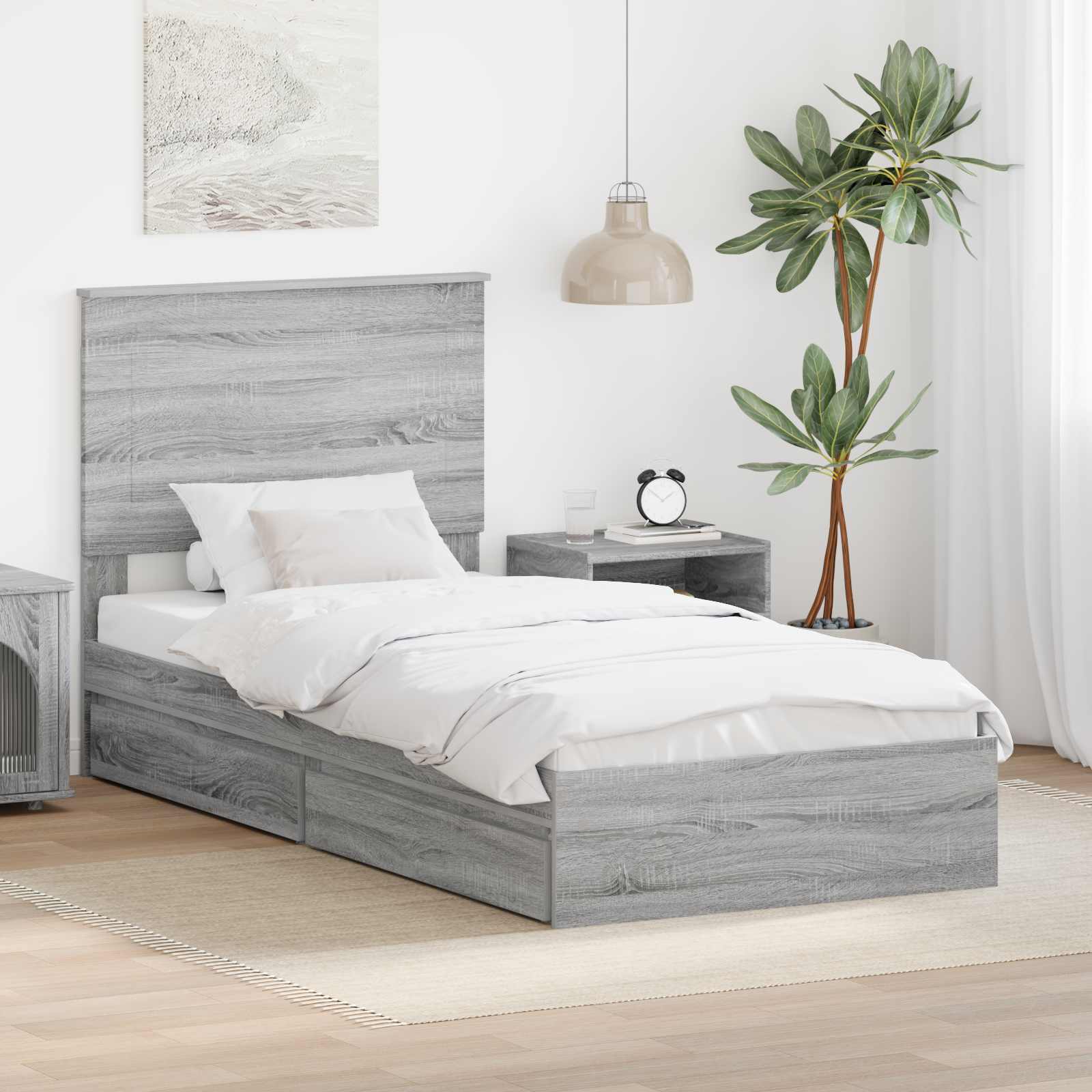 Letto con Contenitore con testiera-Struttura Letto con contenitore Grigio Sonoma 90 x 190 cm 165545