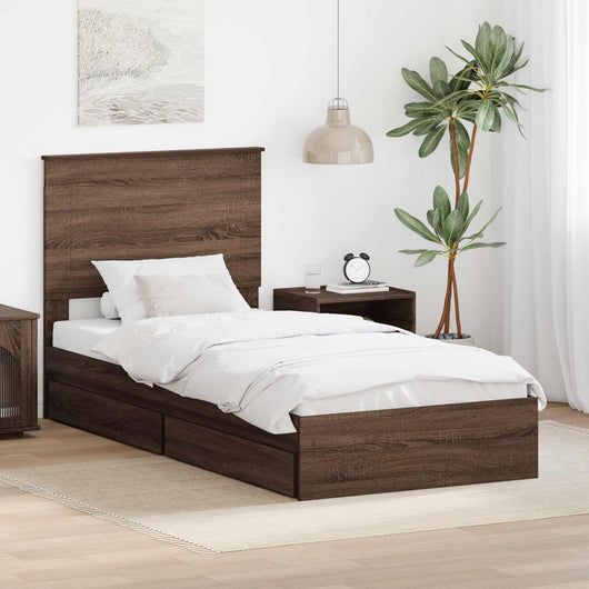 Letto con Contenitore con testiera-Struttura Letto con contenitore Rovere Marrone 90 x 190 cm 254058