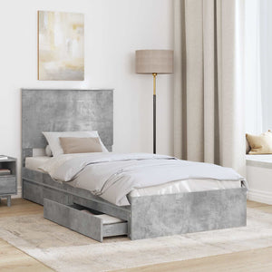 Letto con Contenitore con testiera-Struttura Letto con contenitore Grigio cemento 75 x 190 cm 462597
