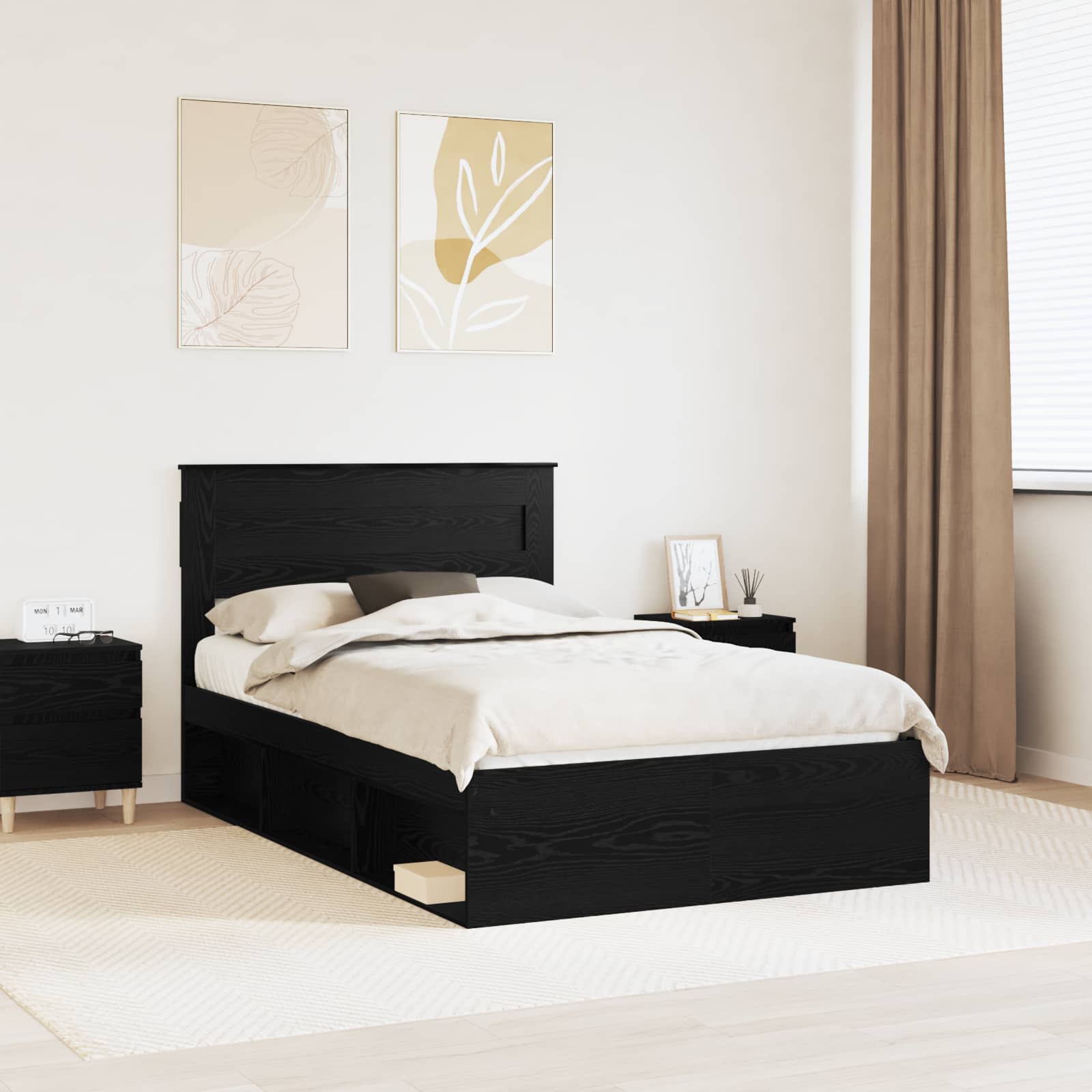 Struttura del letto Nero 135 x 190 cm Pino massello 3409768