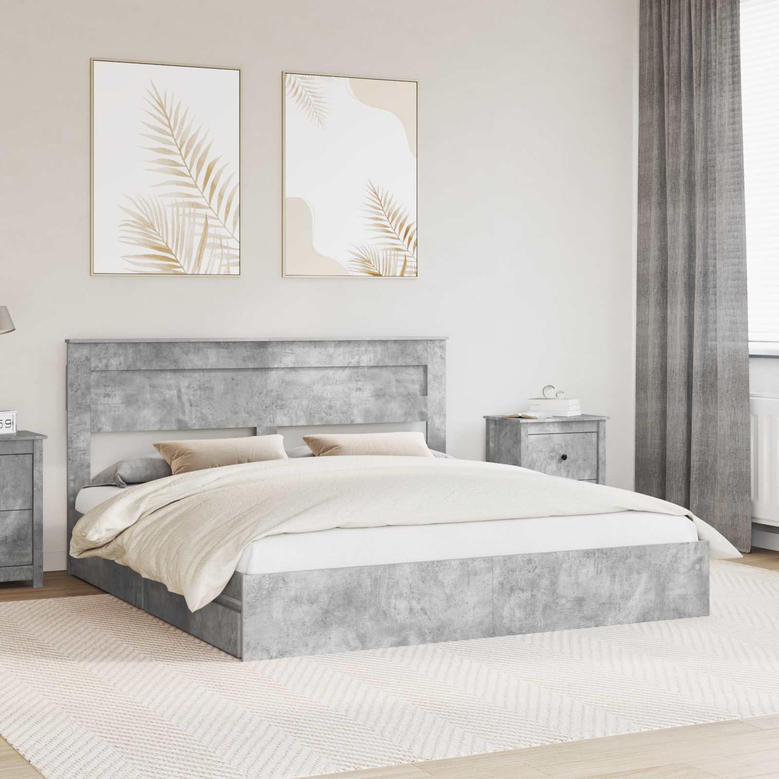 Letto con Contenitore con testiera Grigio cemento 200 x 200 cm 3409890